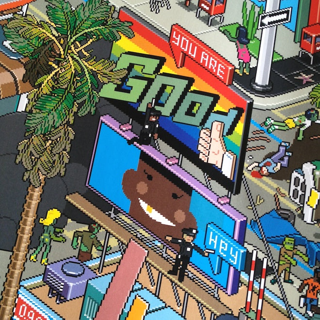 detail of Los Angeles pixel art poster by eBoy