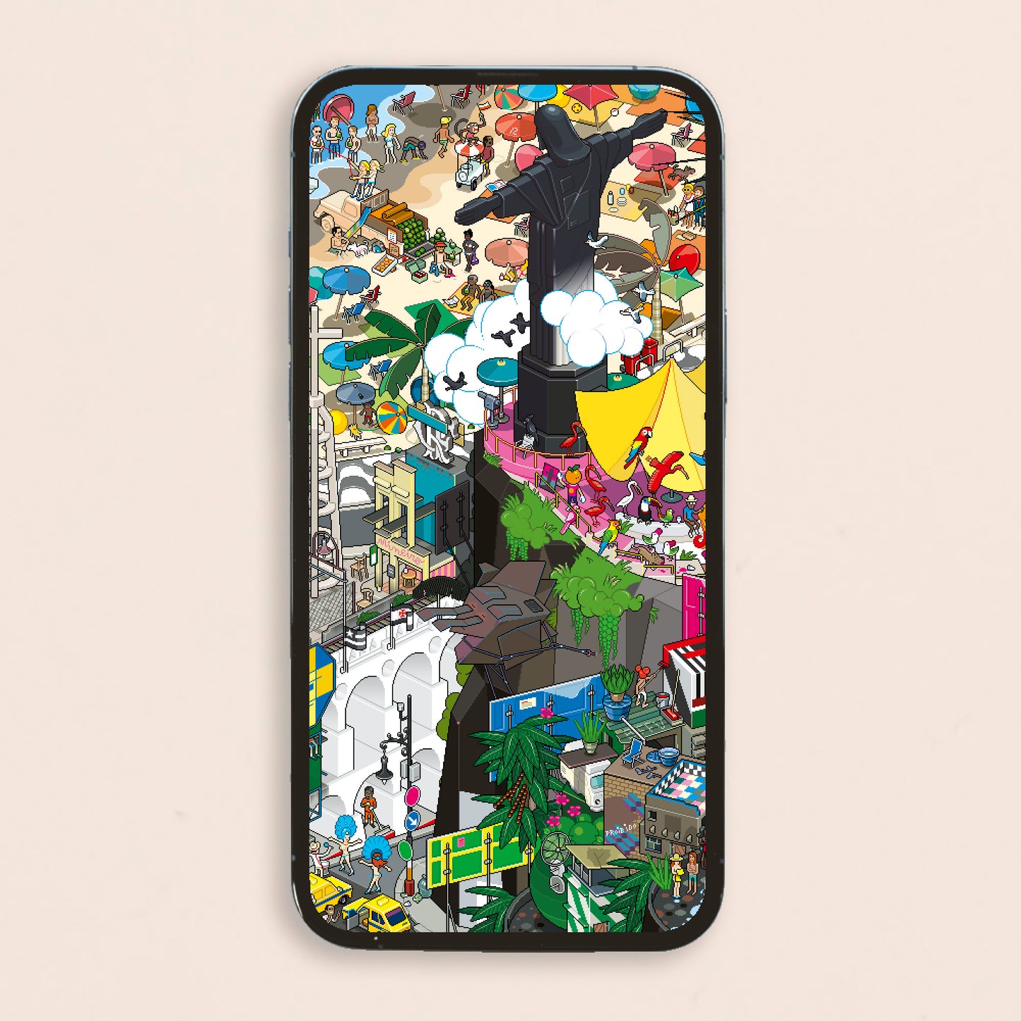 Mockup of digital wallpaper of Rio de Janeiro by eBoy