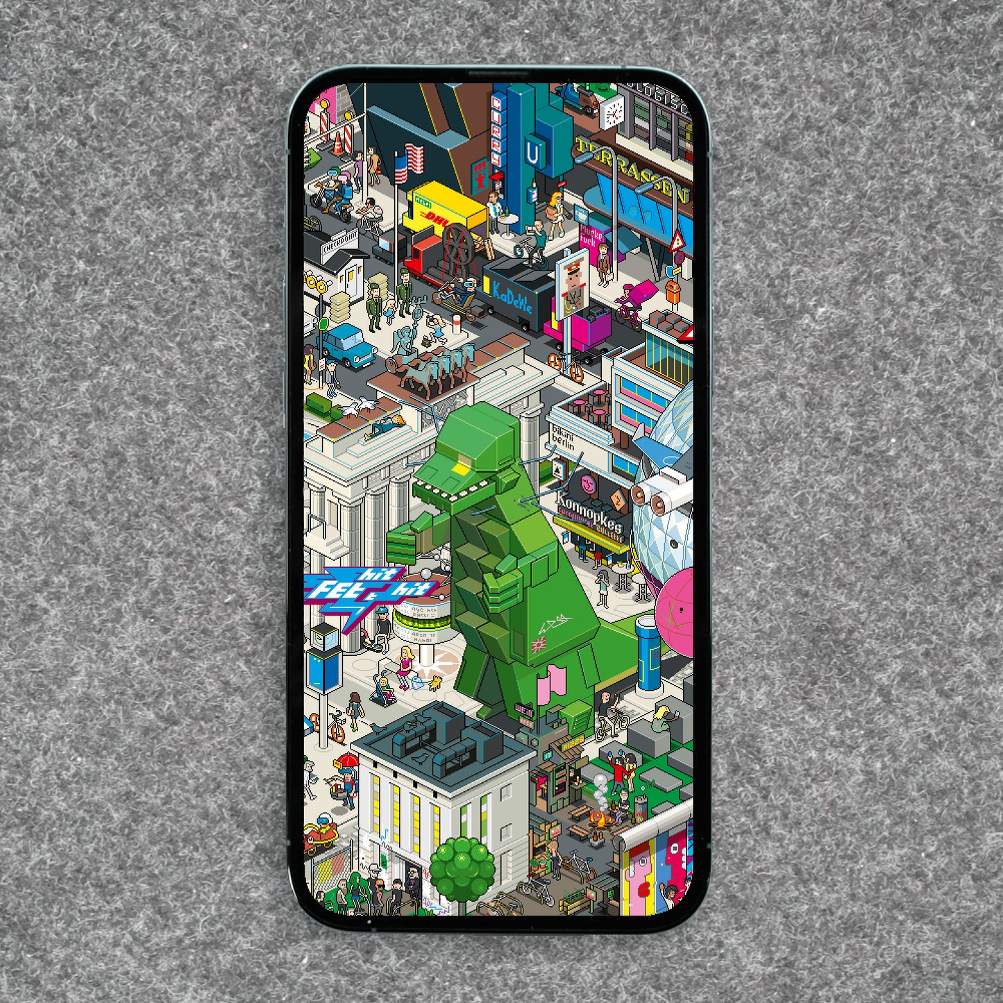 Mockup of digital wallpaper of Berlin by eBoy