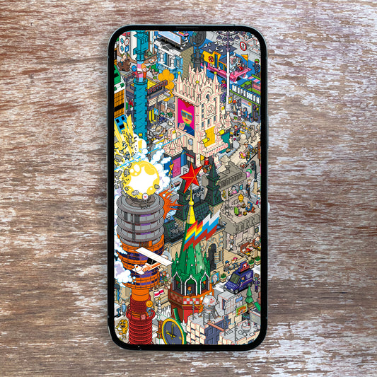 Mockup of digital wallpaper of Moscow by eBoy