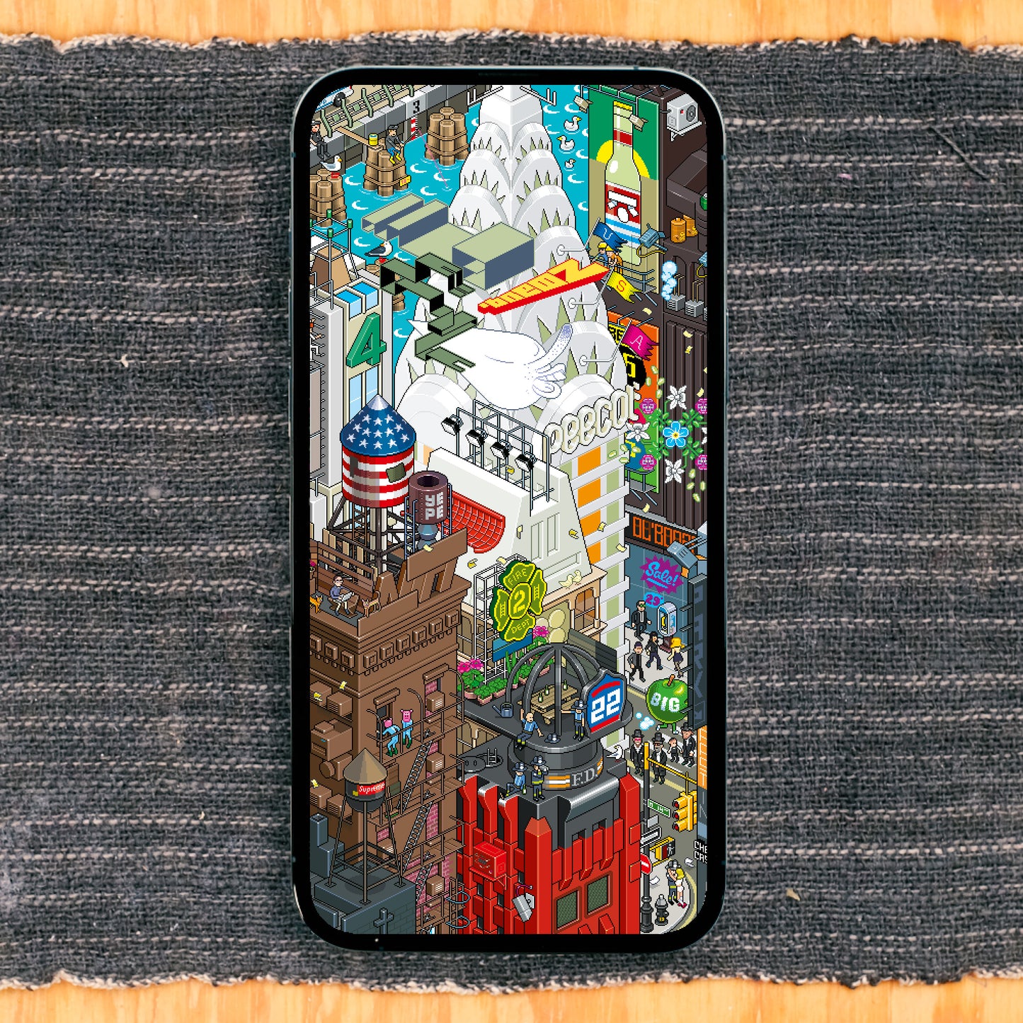 Mockup of digital wallpaper of New York City by eBoy