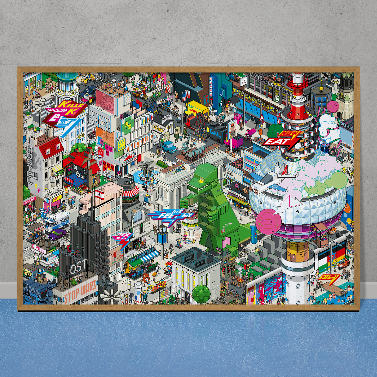 Berlin pixel art poster with frame by eBoy
