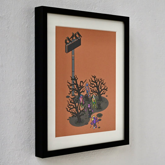 5 Zombies 5 Crows Art Print Framed