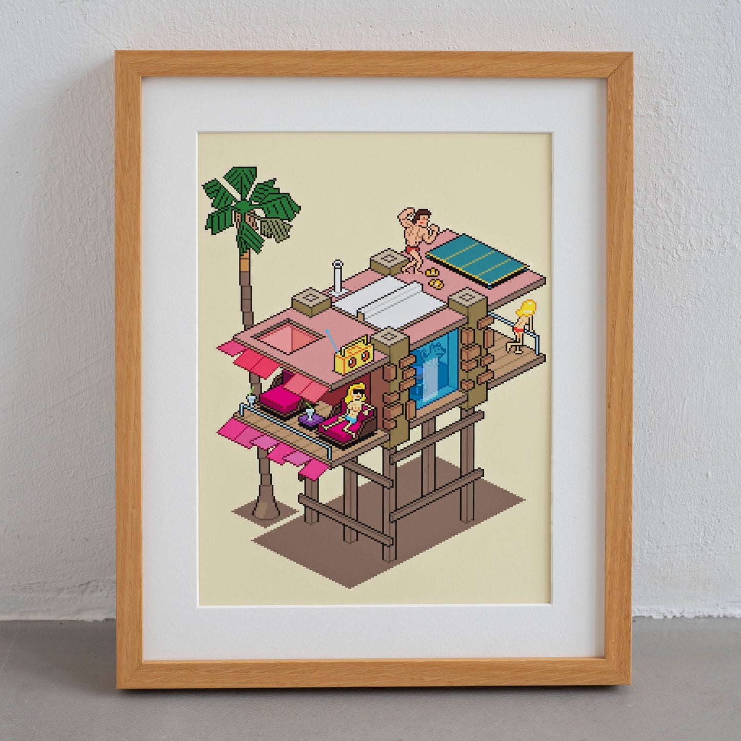 Malibu Beach House Art Print Framed