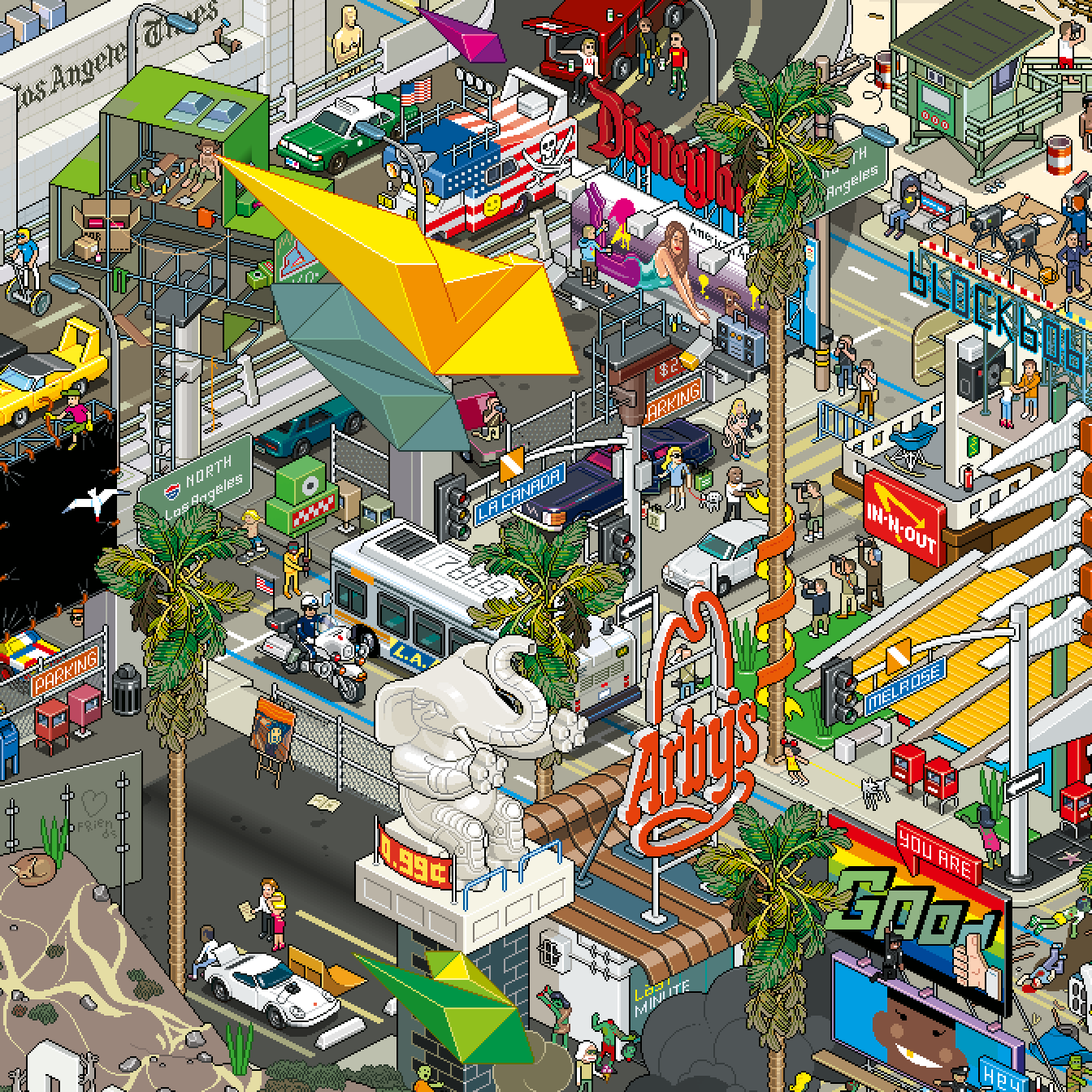 Los Angeles pixel art poster by eBoy detail left side