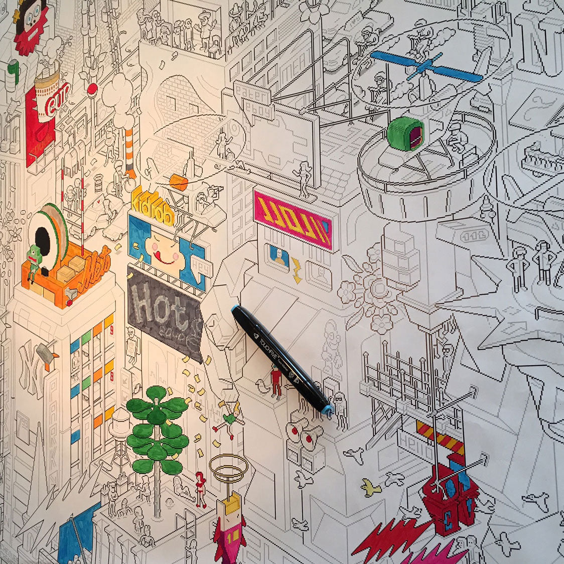 detail of New York Colouring pixel art poster by eBoy