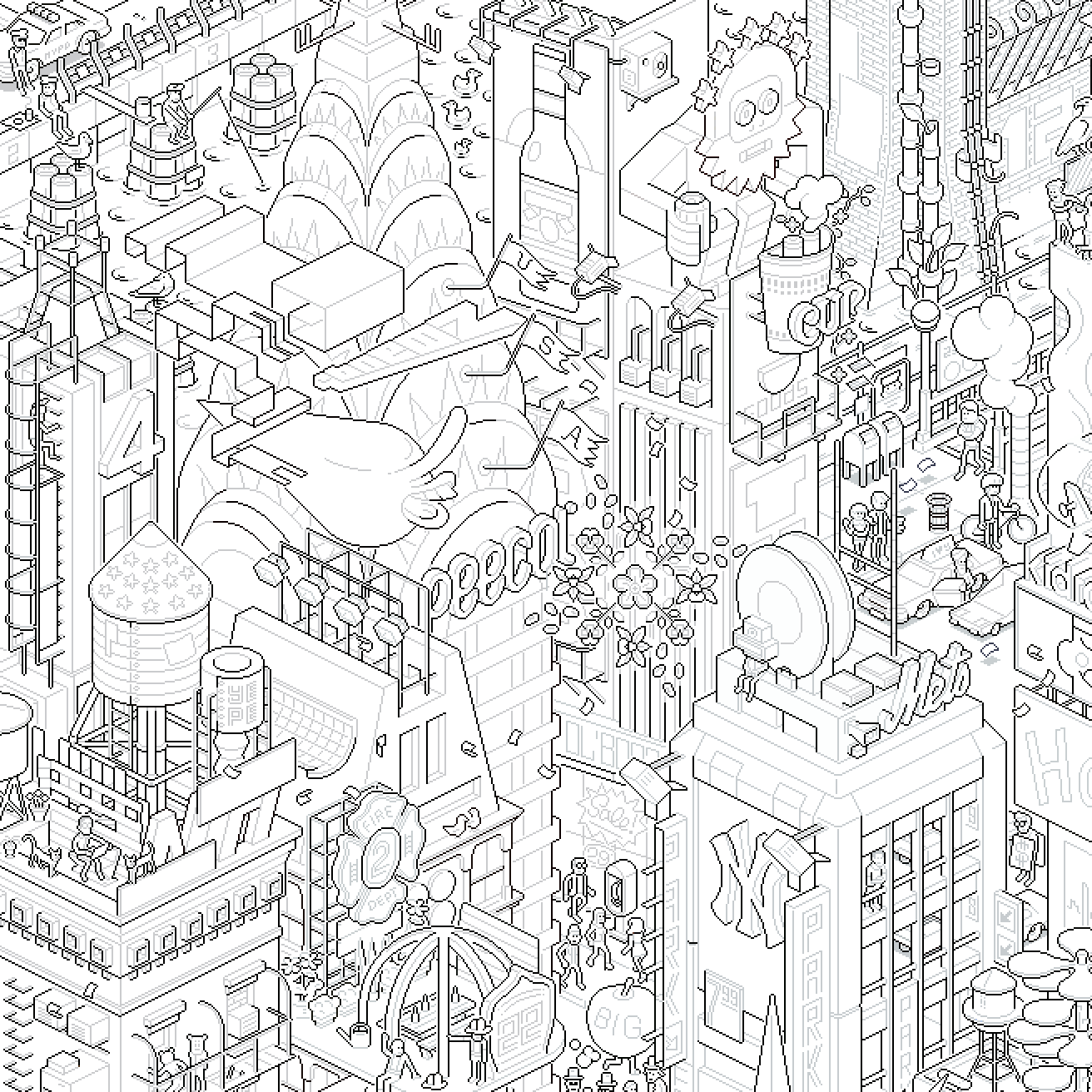 New York coloring pixel art poster by eBoy
