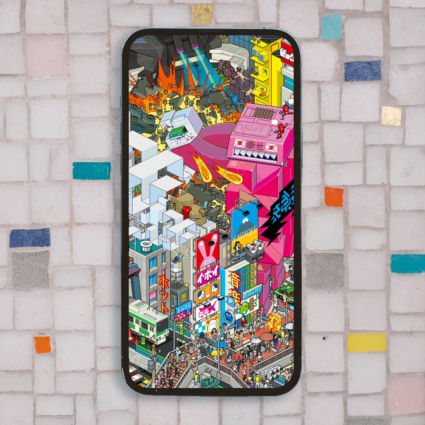 Mockup of digital wallpaper of Tokyo by eBoy