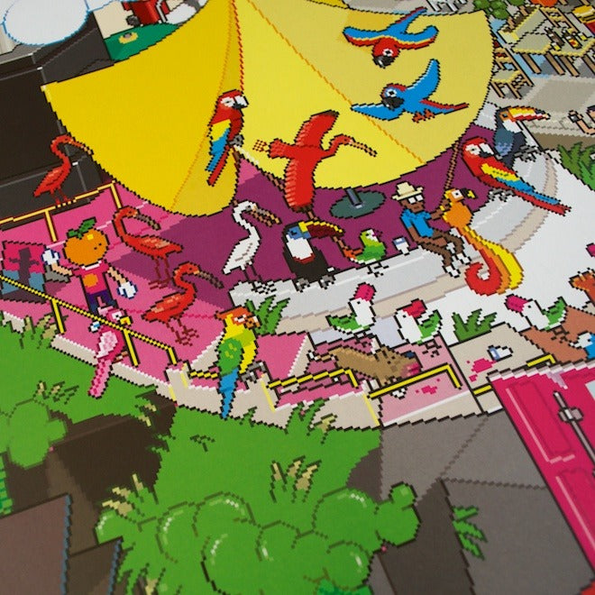 detail of eBoy Rio pixel art poster by eBoy