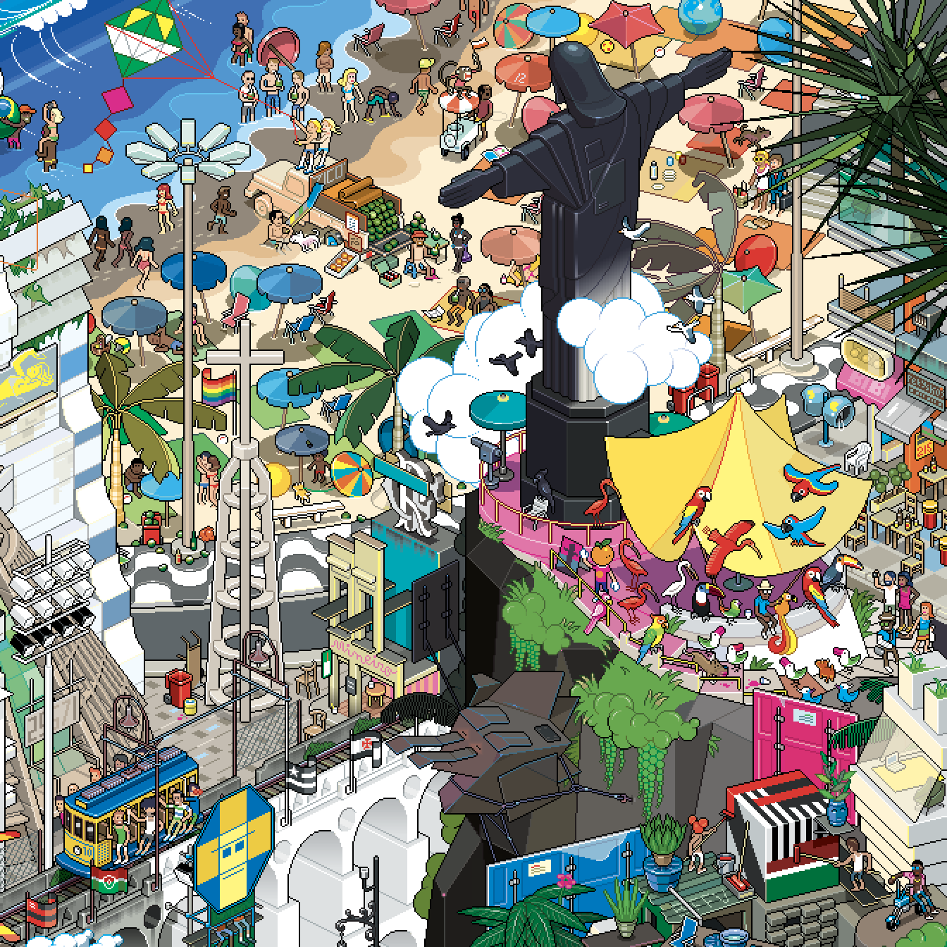 detail of Rio de Janeiro pixel art poster by eBoy