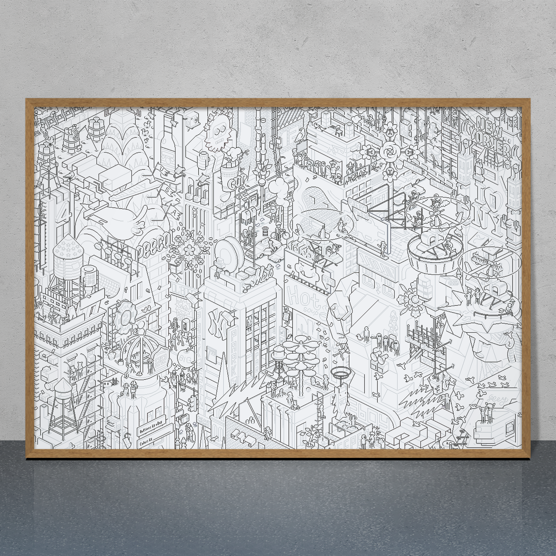 New York coloring pixel art poster by eBoy