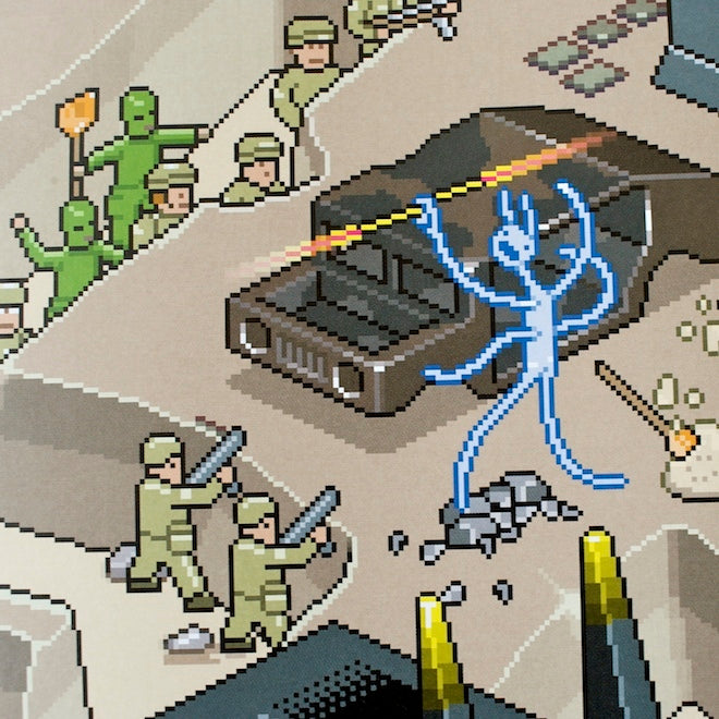 Superbroncobattle pixel art poster by eBoy