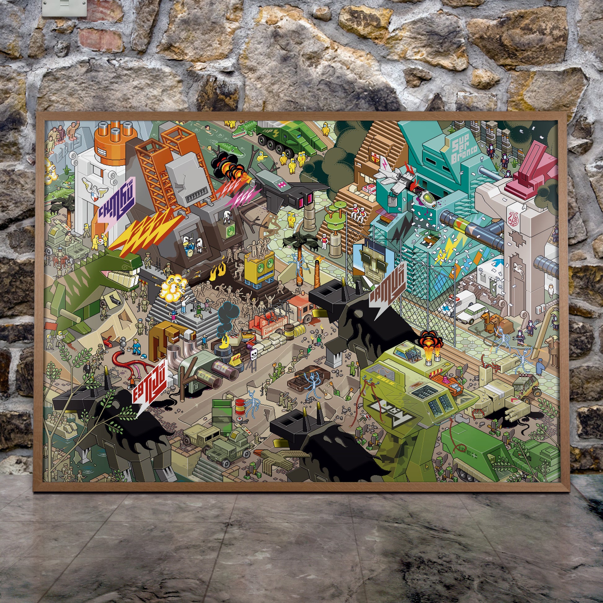 Superbroncobattle pixel art poster by eBoy